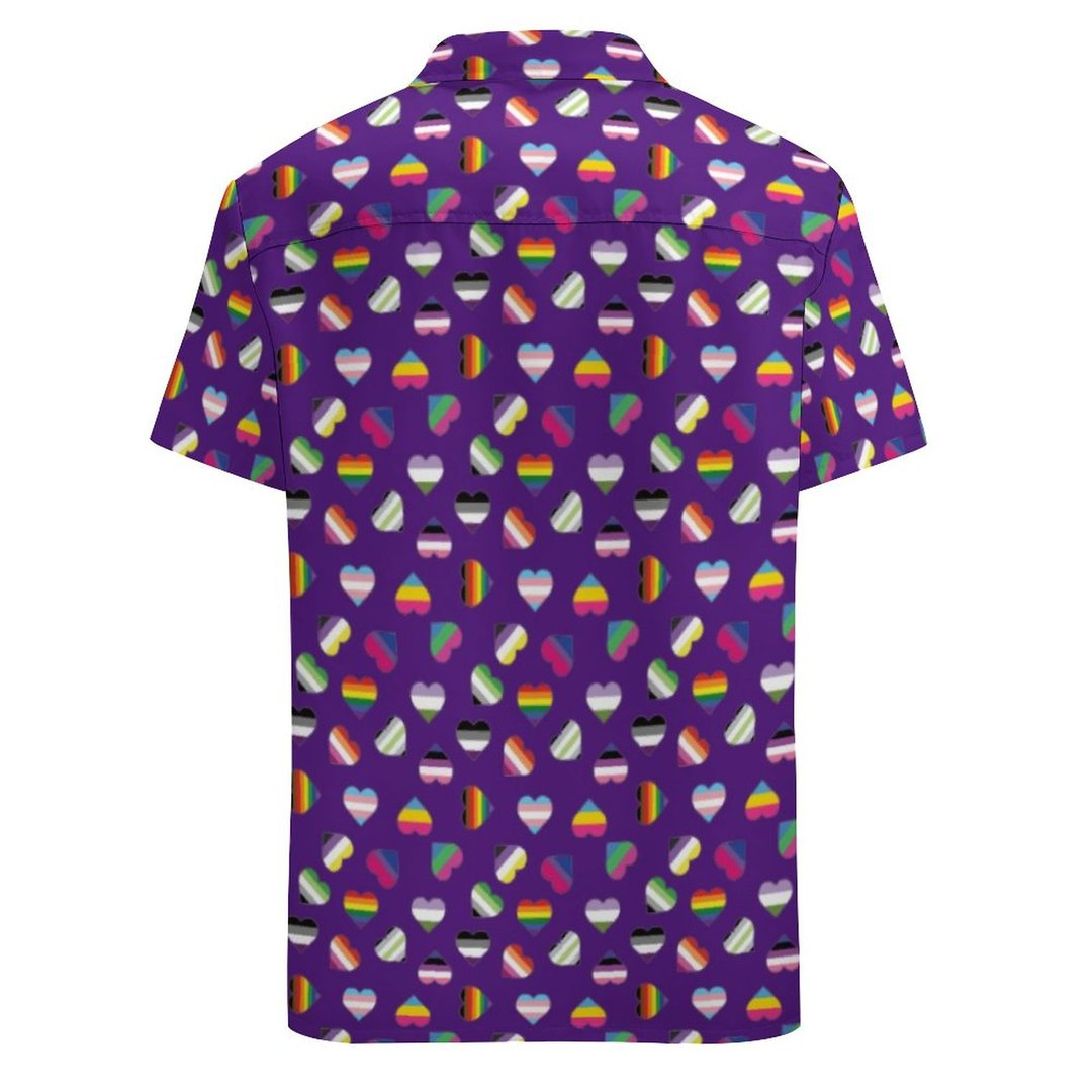 Pride Flag Heart Print Lgbt Gay Trans Bi Ace Queer Hawaiian Vintage Shirt