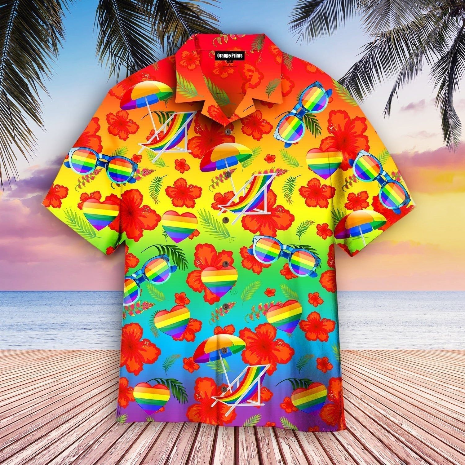 Pride Month Hibicus With Lgbt Flag Aloha Hawaiian Shirts For Men & For Women |
