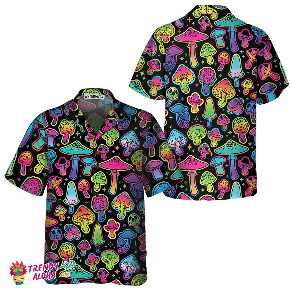 Psychedelic Mushroom Pattern Hawaiian Shirt, Printed Trippy Mushroom Shirt For Men & Women Psychedelic Mushroom Pattern Hawaiian Shirt, Printed Trippy Mushroom Shirt For Men & Women
