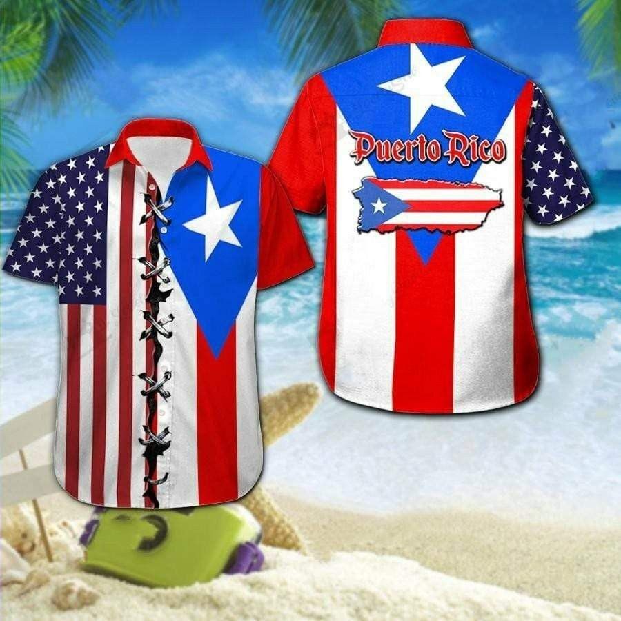 Puerto Rico Flag Emanates Patriotic Vibes on Aloha Shirt