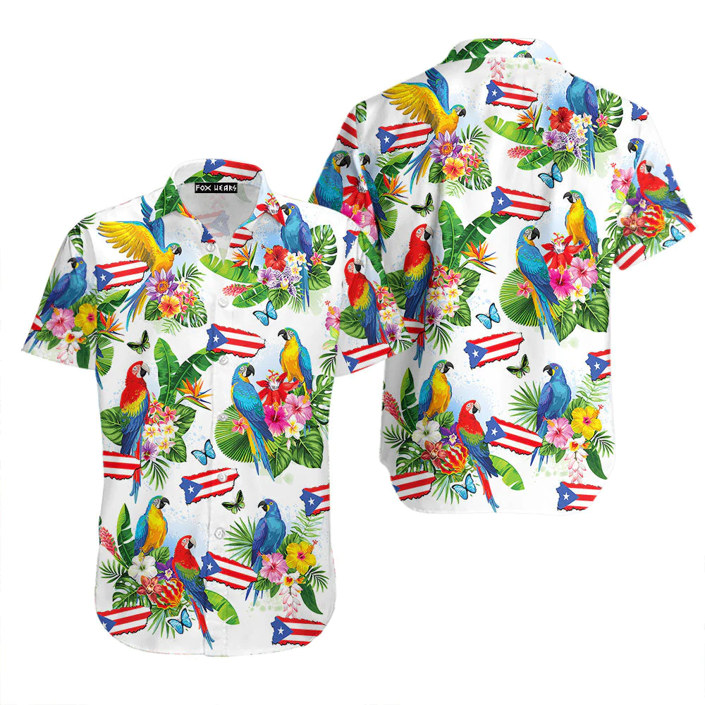 Puerto Rico Parrots Tropical Aloha Trendy Hawaiian Shirts For Men & For Women