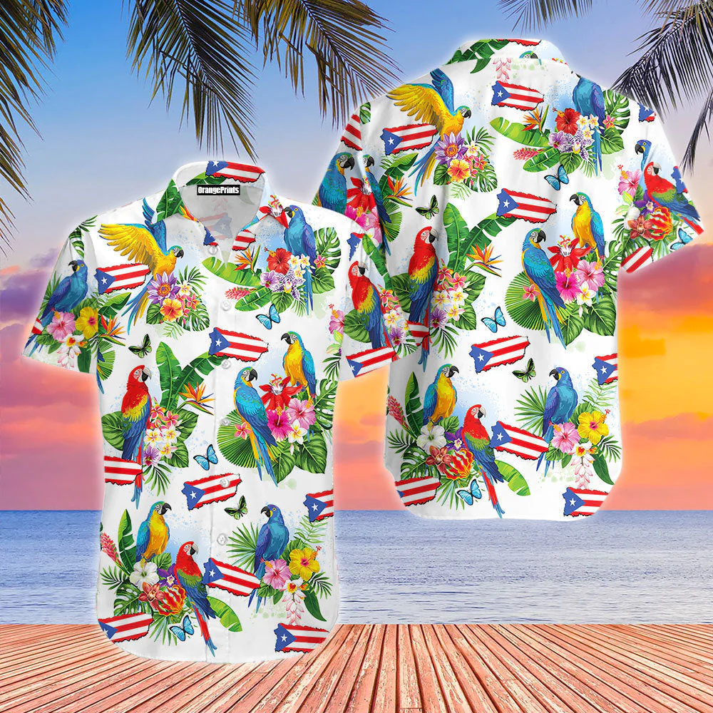 Puerto Rico Parrots Tropical Aloha Trendy Hawaiian Shirts For Men & For Women