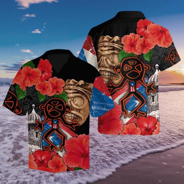 Puerto Rico Sol Taino With Maga Flower Trendy Hawaiian Shirt For Men & Women