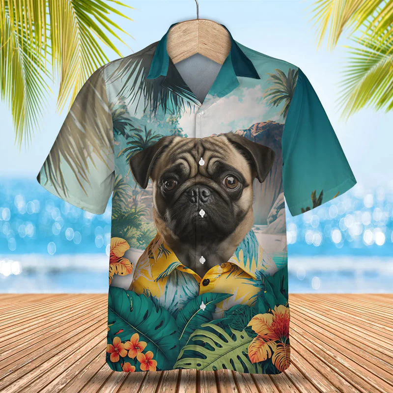 Pug 3D Tropical Trendy Hawaiian Shirt, Dog Lover Trendy Hawaiian Shirt, Summer Trendy Hawaiian Shirt For Men And Women