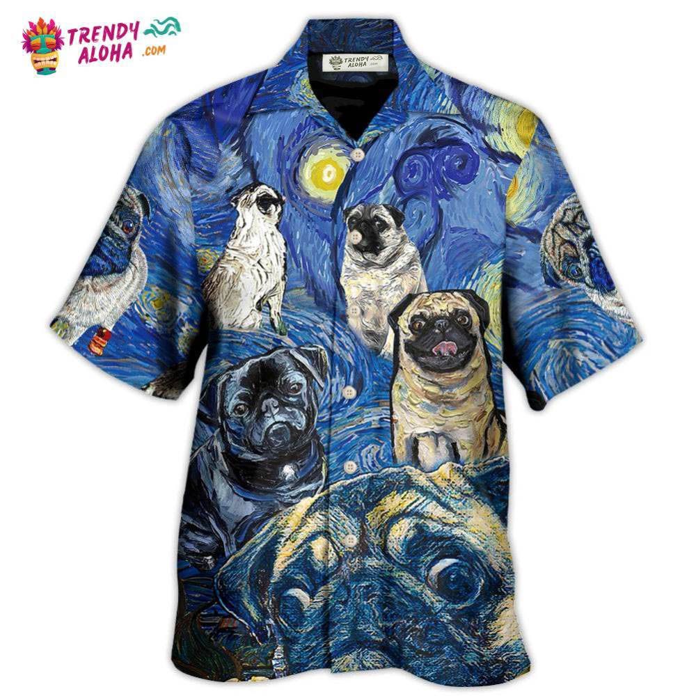 Pug Dog Cute Starry Night Hawaiian Shirt – Trendy Aloha Pug Dog Cute Starry Night Hawaiian Shirt – Trendy Aloha