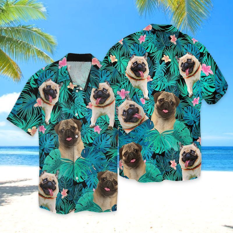 Pug Dog For Men And Women Graphic Print Short Sleeve Hawaiian Casual Shirt