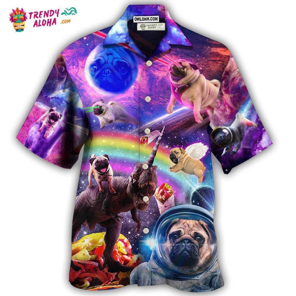 Pug Dog Galaxy Rainbow Star T-Rex Style Hawaiian Shirt – Trendy Aloha