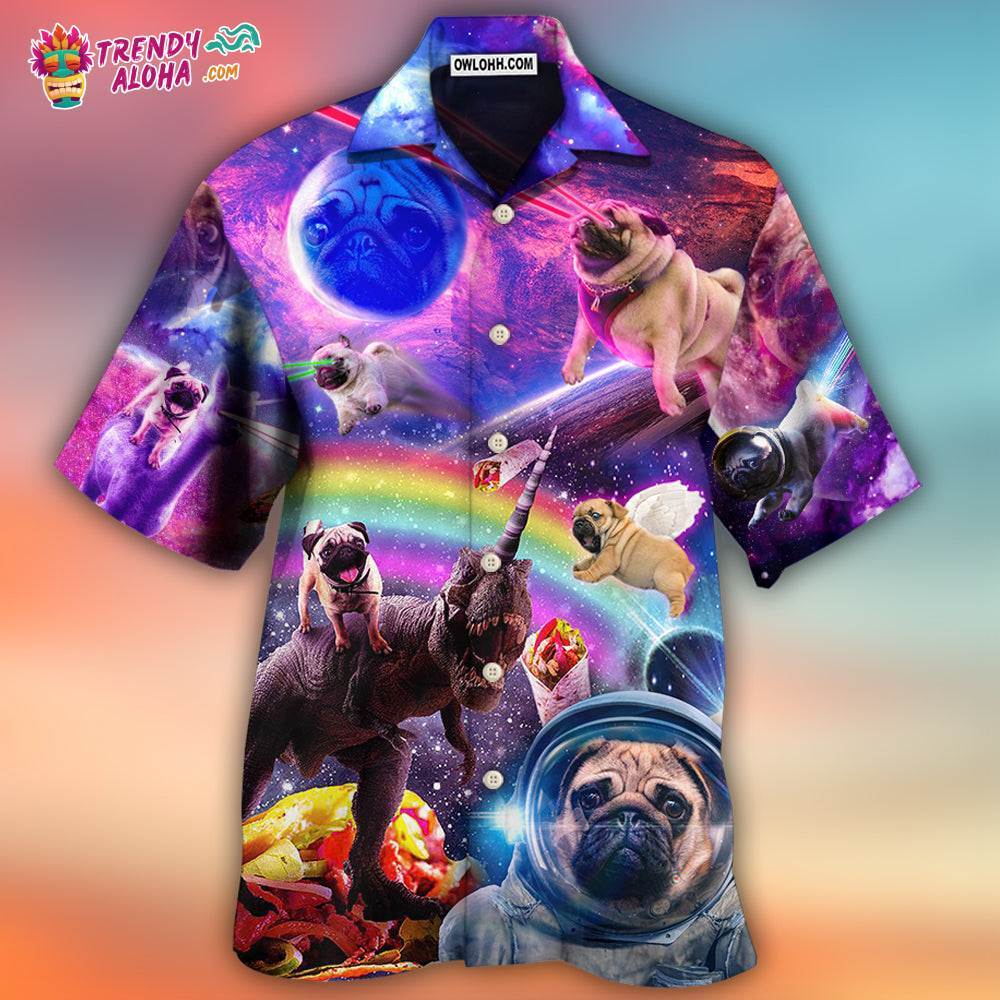 Pug Dog Galaxy Rainbow Star T-Rex Style Hawaiian Shirt – Trendy Aloha