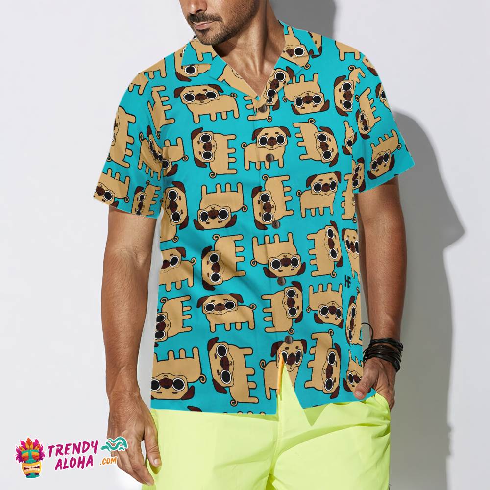 Pug Dog Seamless Pattern Shirt For Men Hawaiian Shirt Pug Dog Seamless Pattern Shirt For Men Hawaiian Shirt