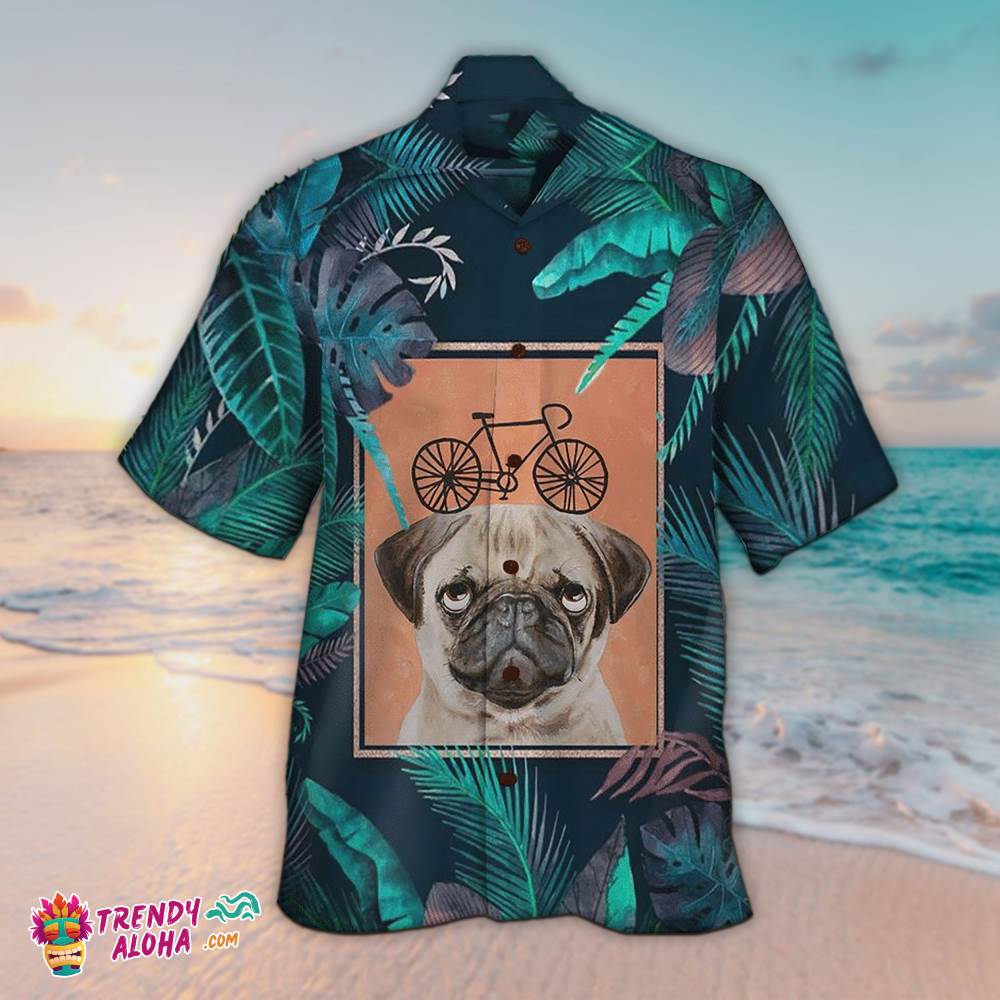 Pug Hawaiian Shirt Tropical Pug Picture Bicycle Hawaiian Aloha Beach Shirt