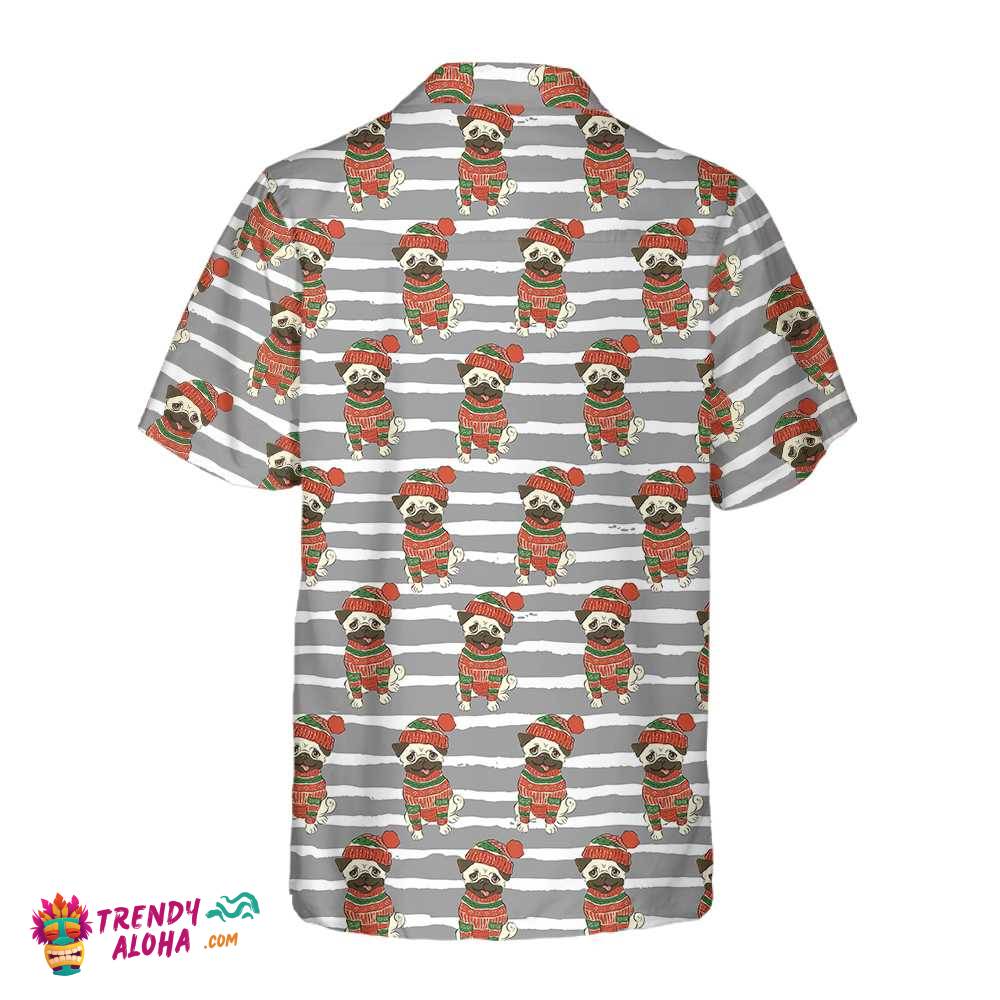 Pug In Sweater And Winter Hat Hawaiian Shirt, Funny Pug Christmas Shirt