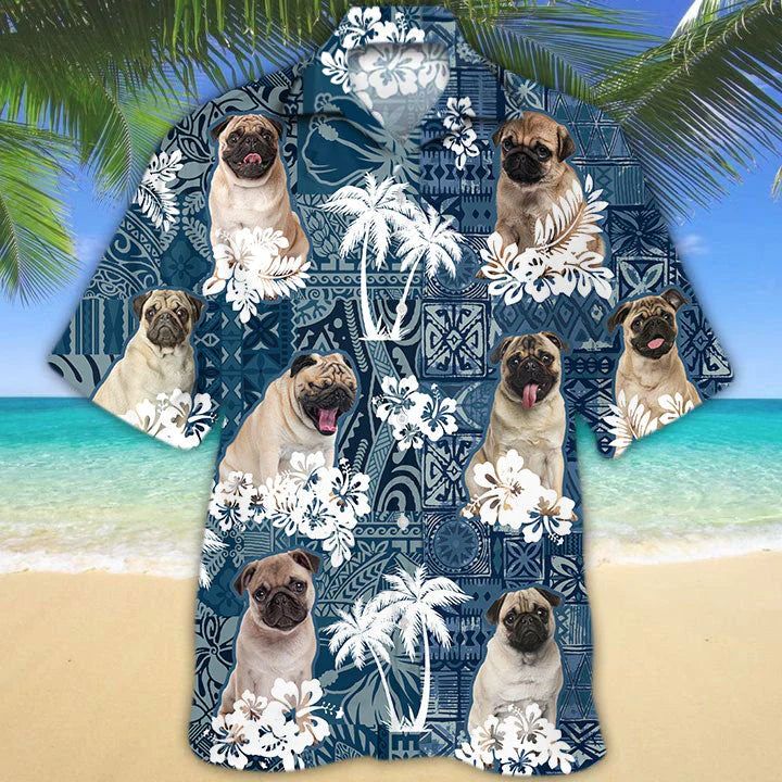 Pug Paradise Trendy Hawaiian Shirt: Pugs and Tropical Plants Unite