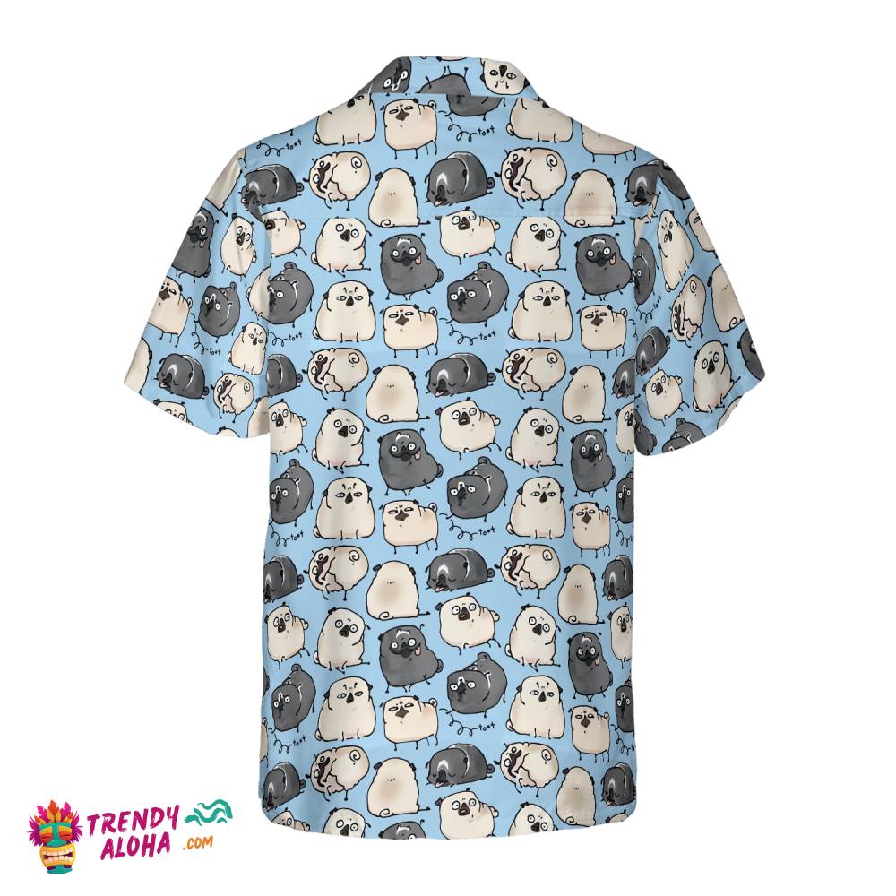 Pug Poses Blue Shirt For Men Hawaiian Shirt