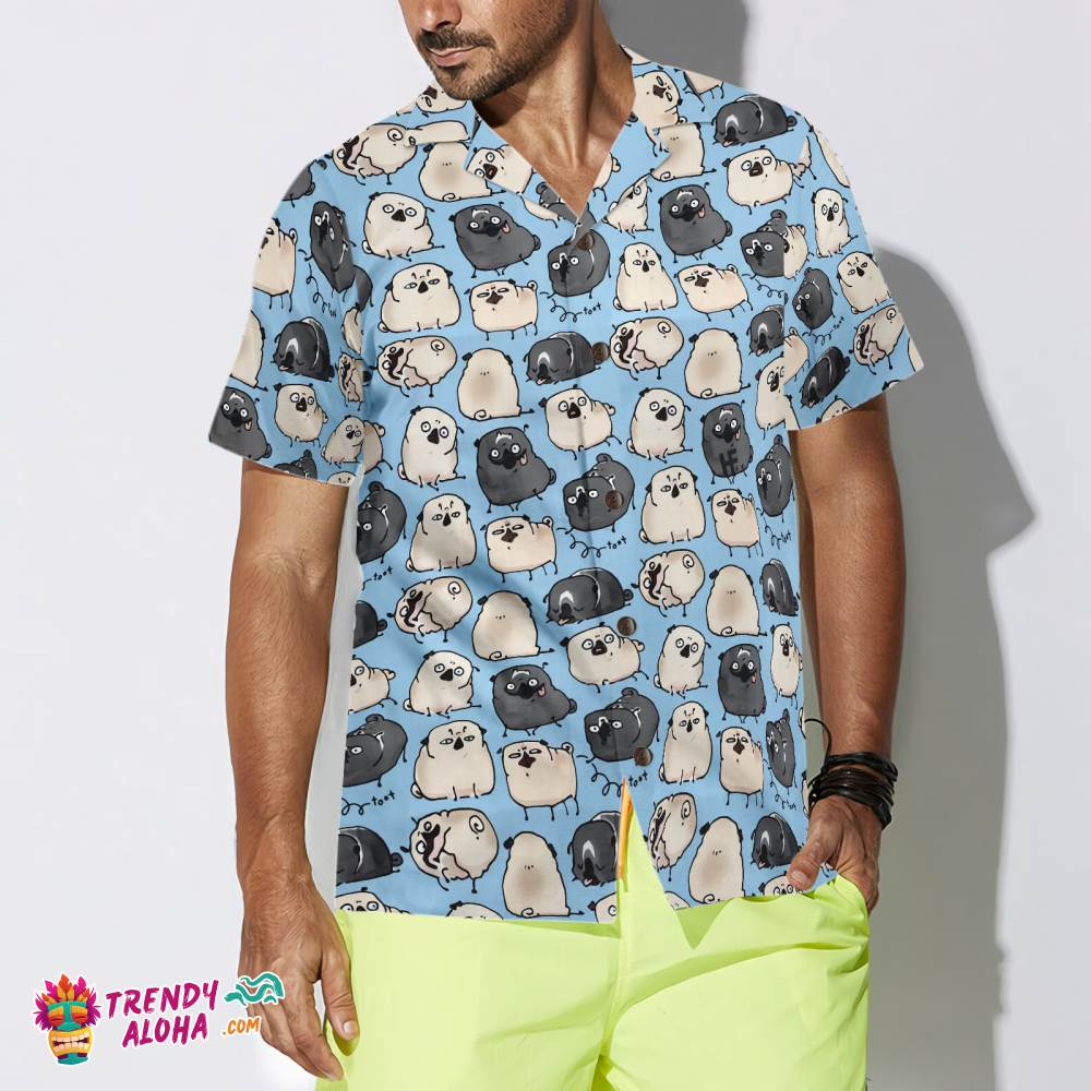 Pug Poses Blue Shirt For Men Hawaiian Shirt Pug Poses Blue Shirt For Men Hawaiian Shirt
