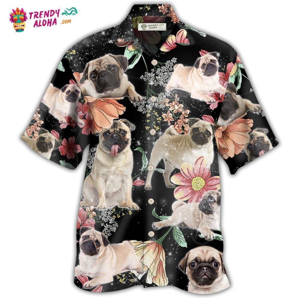 Pug Tropical Floral Style Hawaiian Shirt – Trendy Aloha Pug Tropical Floral Style Hawaiian Shirt – Trendy Aloha