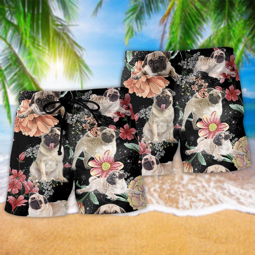 Pug Tropical Style Dark Trendy Aloha Hawaiian Beach Shorts