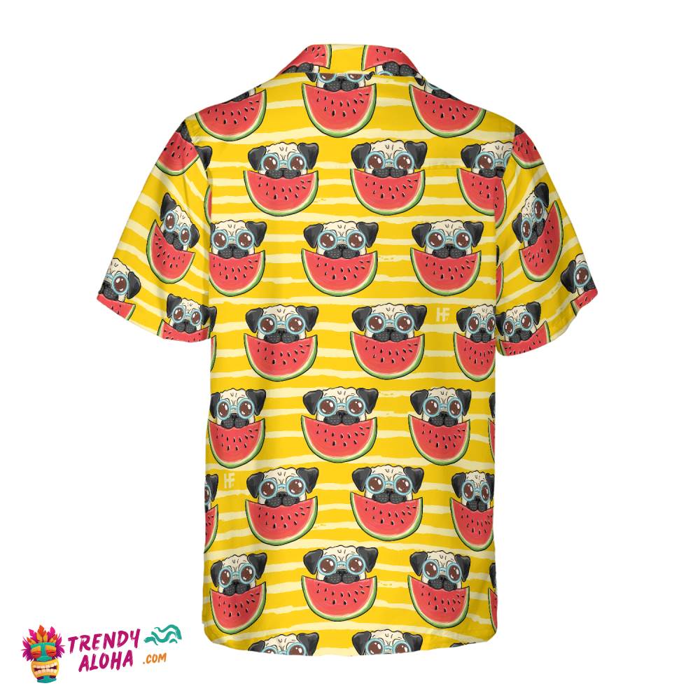 Pug Watermelon Yellow Background Hawaiian Shirt