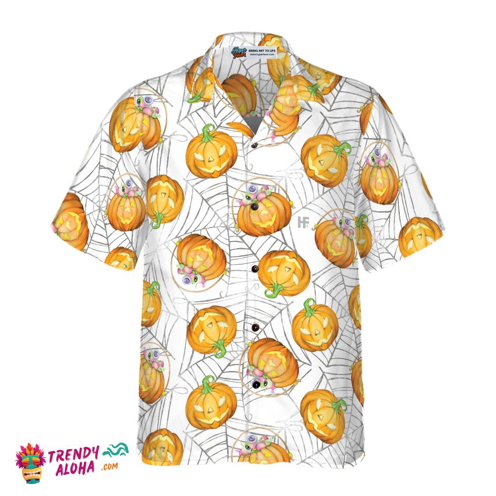 Pumpkin Candy Halloween Spider Web Hawaiian Shirt