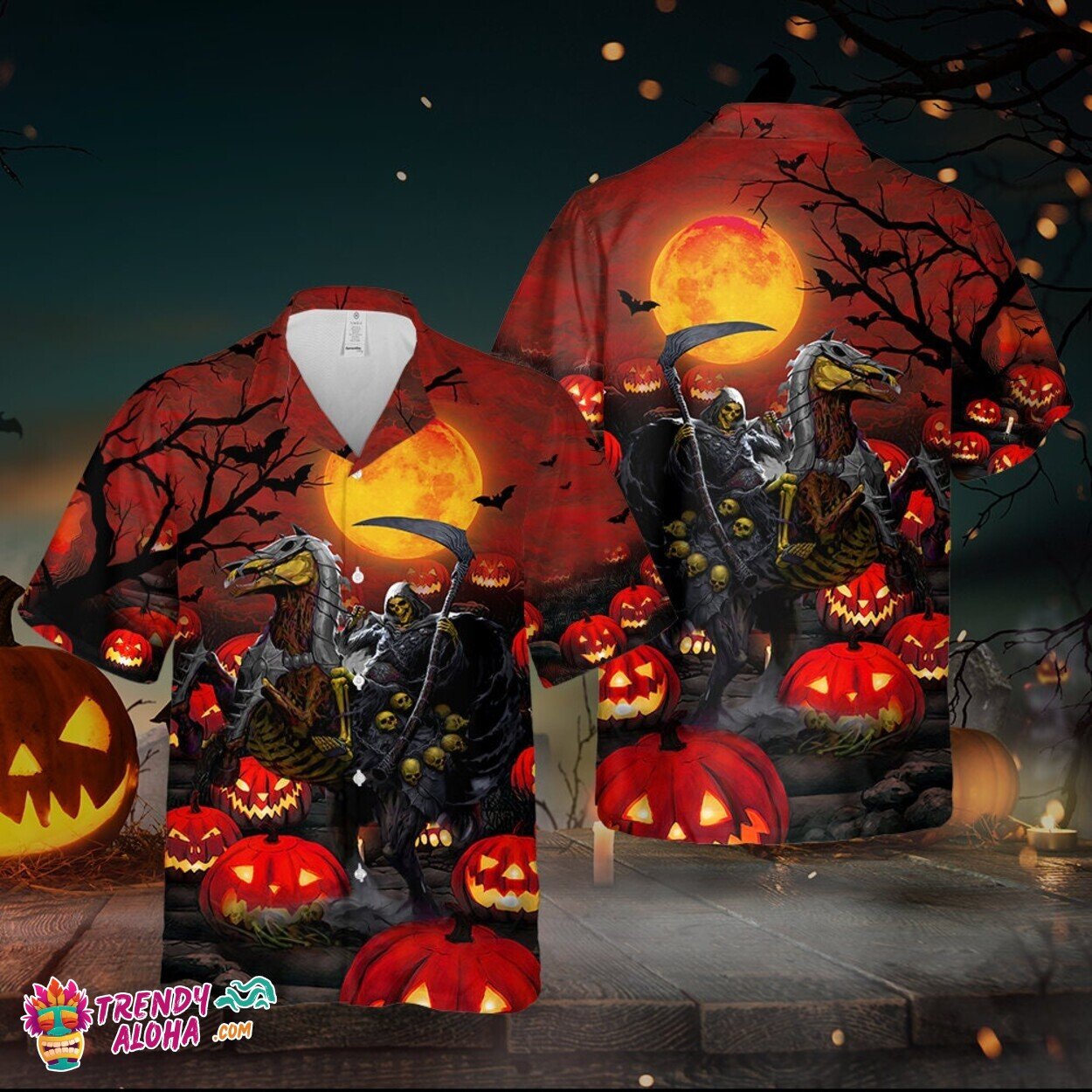 Pumpkin Field Warrior Halloween Scene Premium Hawaiian Shirt