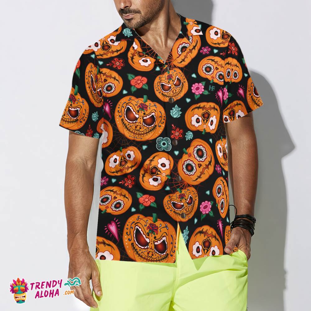 Pumpkin Flower Halloween Theme Hawaiian Shirt
