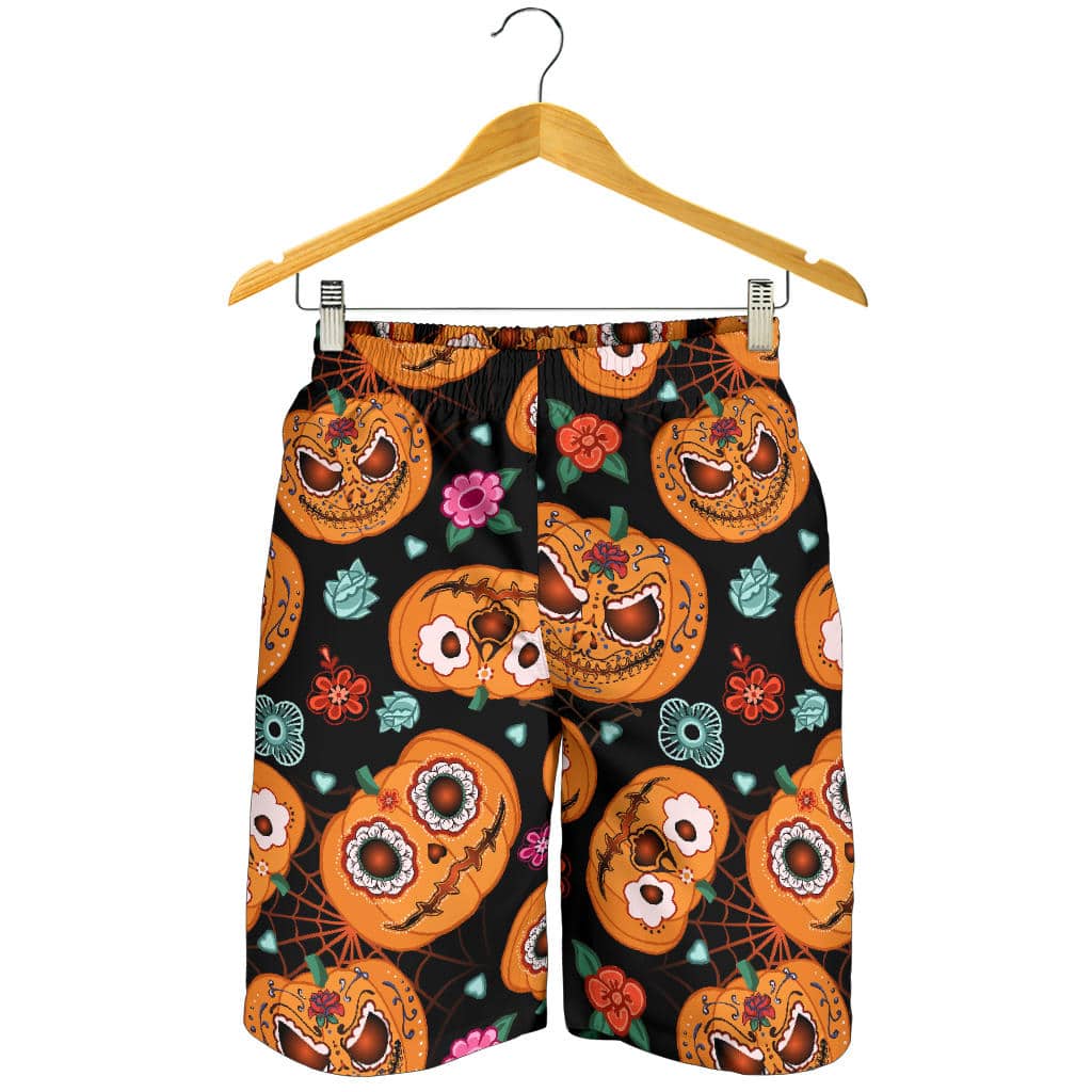 Pumpkin Flowers Spiderweb Halloween Theme For Men Women Kid Shorts