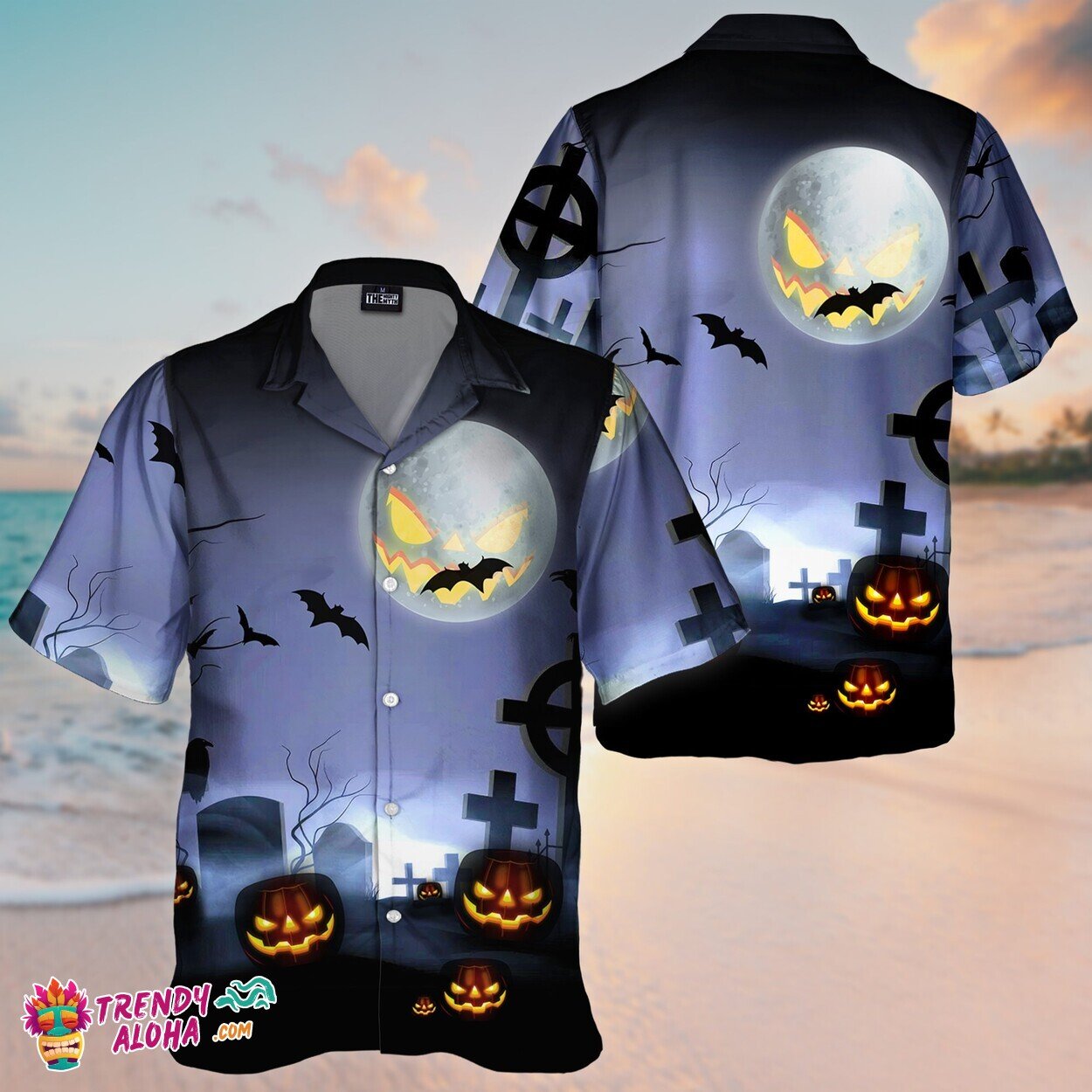 Pumpkin Halloween Night Unisex Aloha Hawaiian Short Sleeve Shirt
