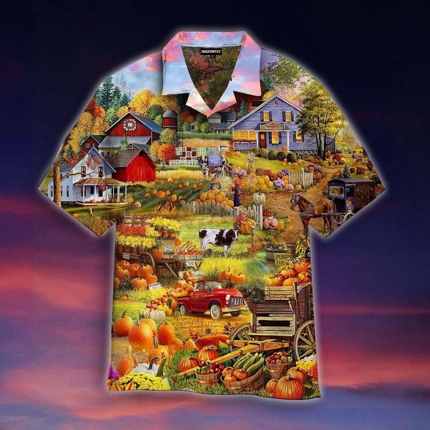 Pumpkin Havest Time Farmer Halloween Trendy Hawaiian Shirt For