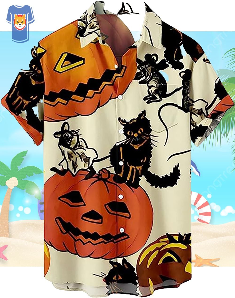 Pumpkin Pattern Black Cat Halloween Hawaiian Shirt