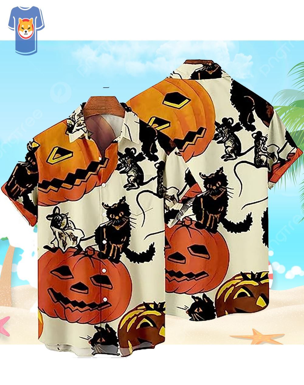 Pumpkin Pattern Black Cat Halloween Hawaiian Shirt