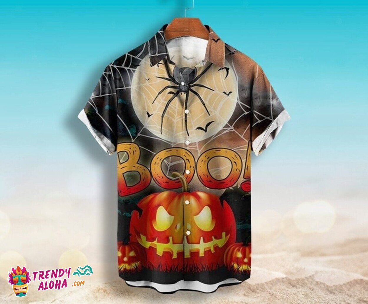 Pumpkin Skull Casual Halloween Short Sleeve Hawaiian Shirt
