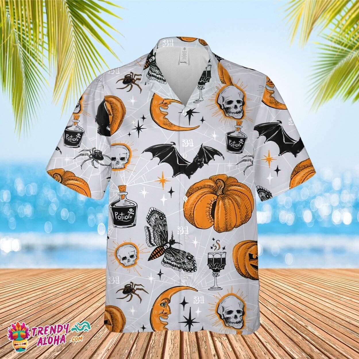 Pumpkin Spice Skull Bat Halloween Awesome Premium Hawaiian Top