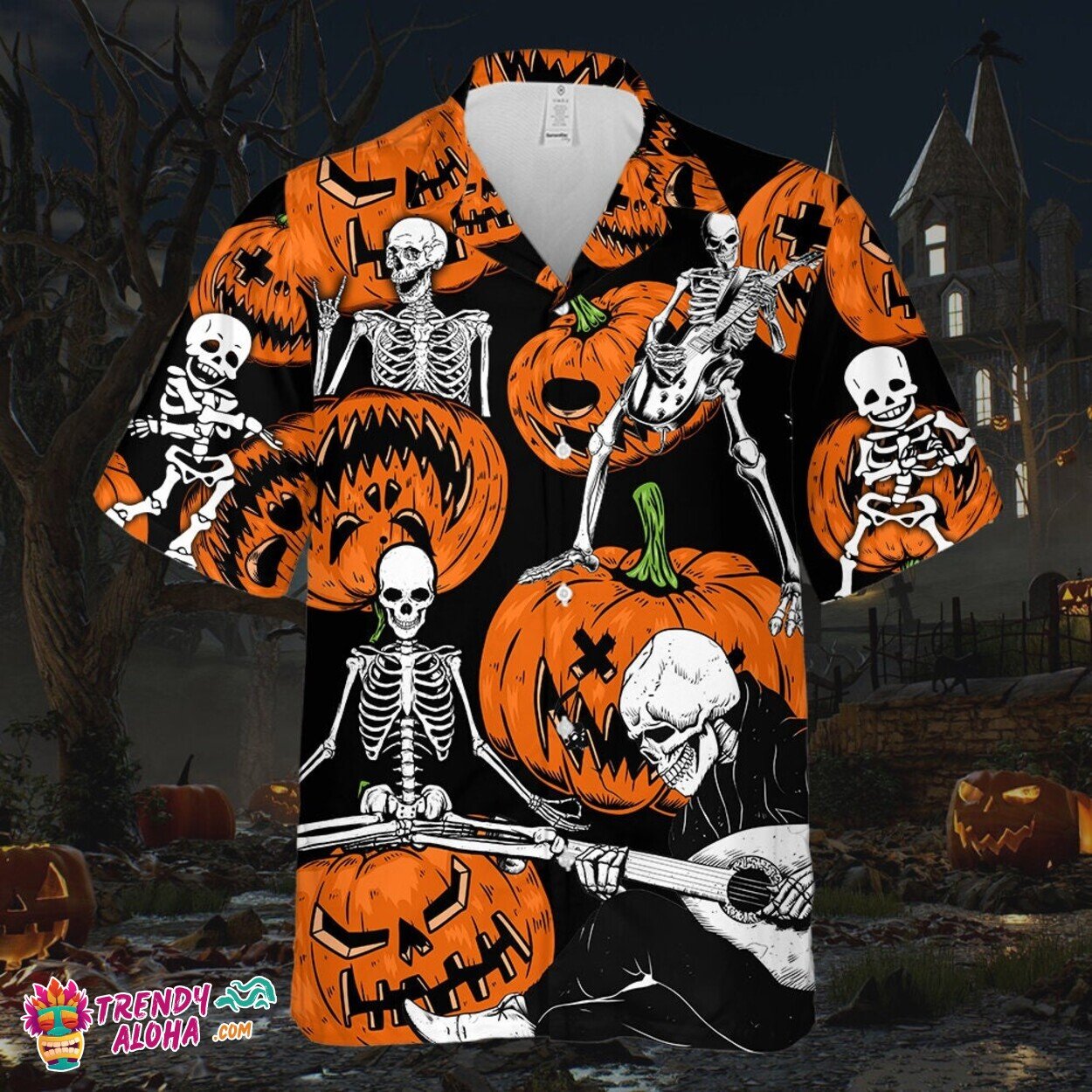 Pumpkins Skulls Day of the Dead Themed Premium Hawaiian Shirt