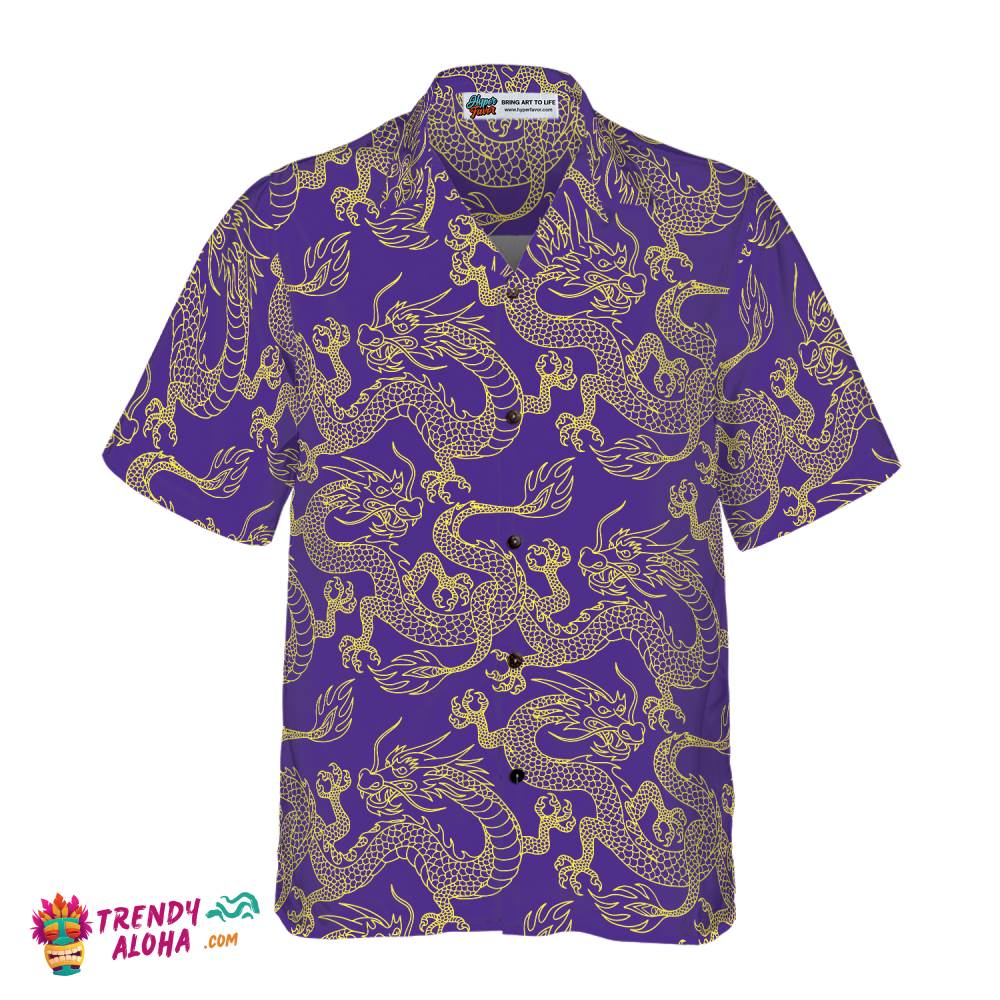 Purple And Gold Edition Oriental Dragon Hawaiian Shirt