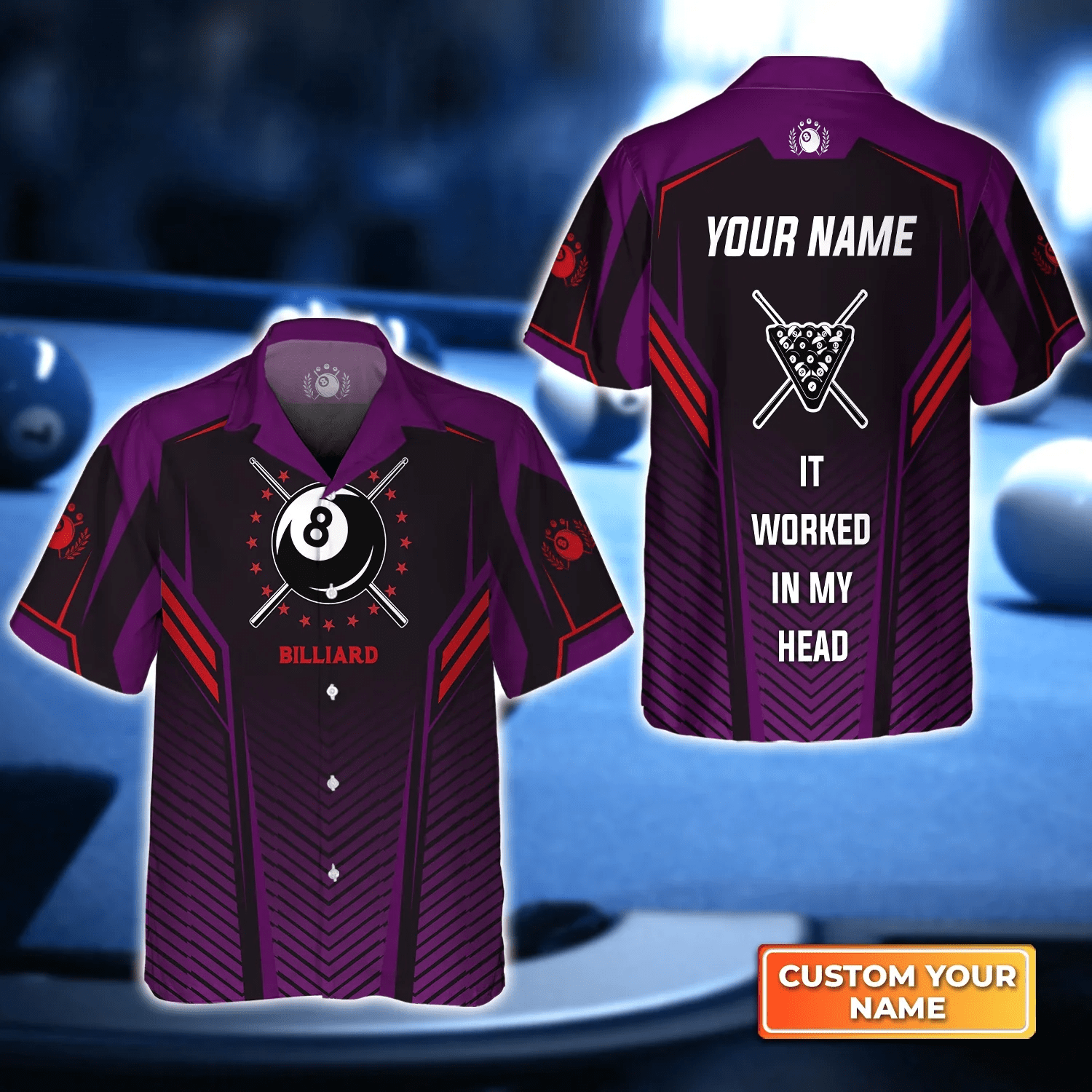 Purple Billiard Pool 8 It Worked In My Heart 3D Trendy Hawaiian Shirt, Billiard Team Uniform, Gift For Billiard Players
