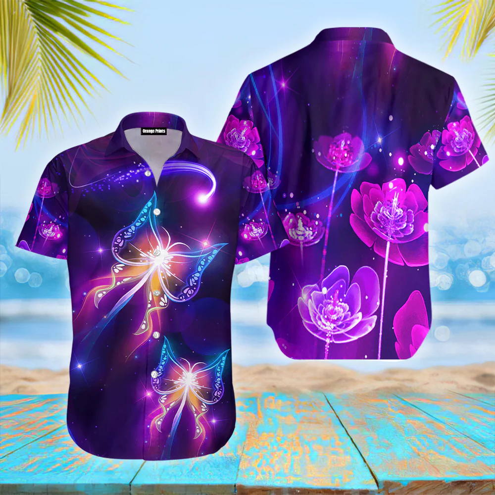 Purple Butterfly Trendy Hawaiian Shirt For