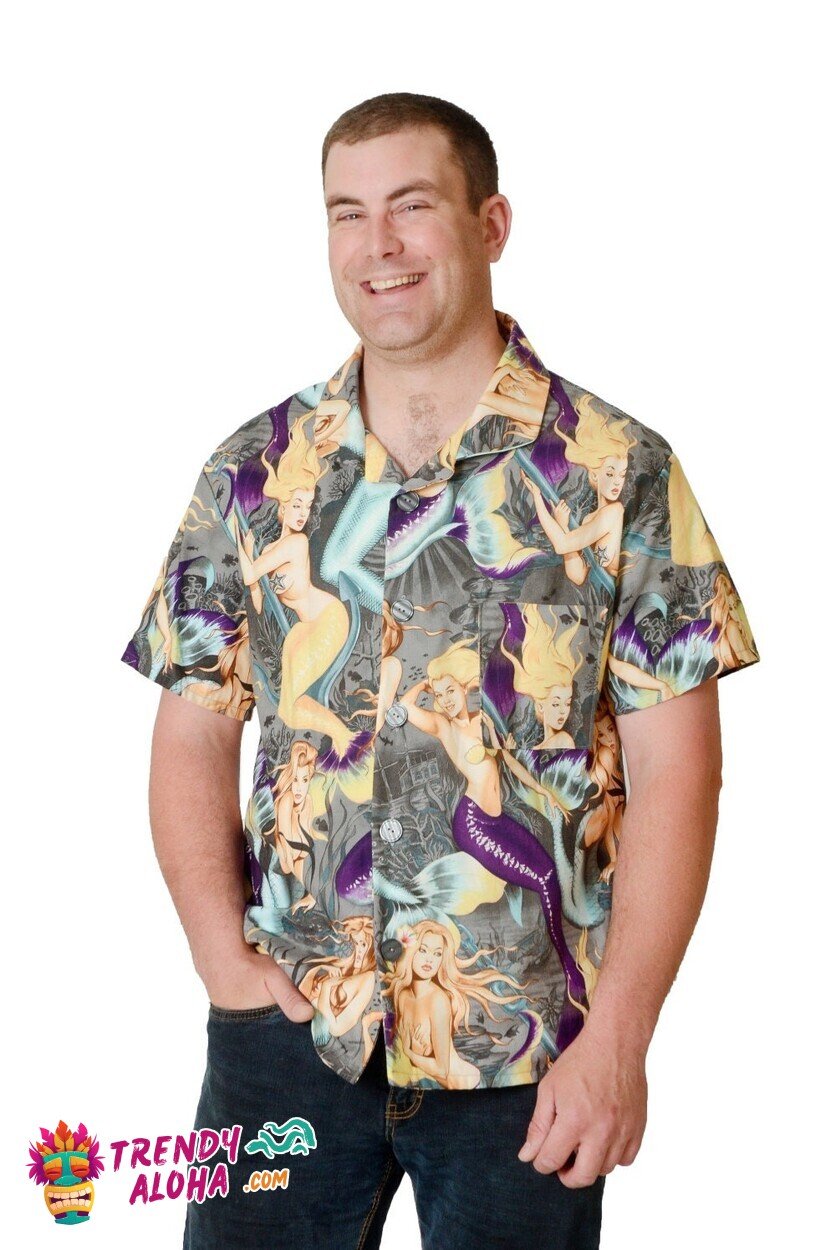 Purple Mermaid Retro Pattern Charming Hawaiian Shirt for Ocean Lovers
