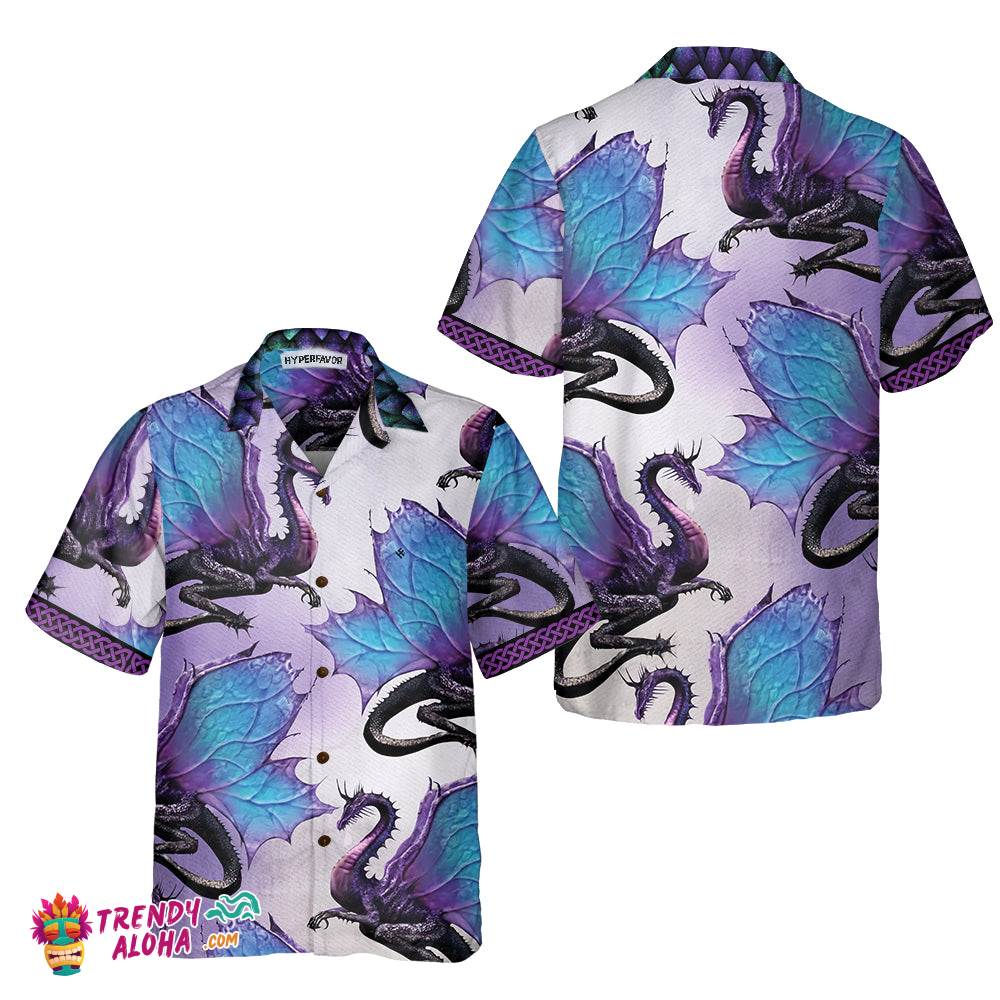 Purple Ombre Dragon Hawaiian Shirt, 3D Neon Dragon Shirt, Best Gift For Dragon Lovers
