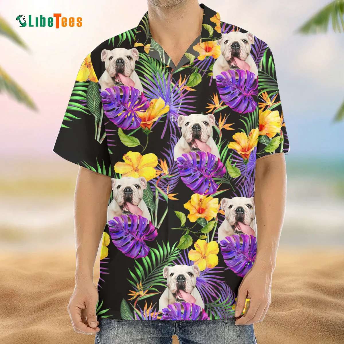 Purple Palm Leaves Dog Lover’s Themed Hawaiian Shirt