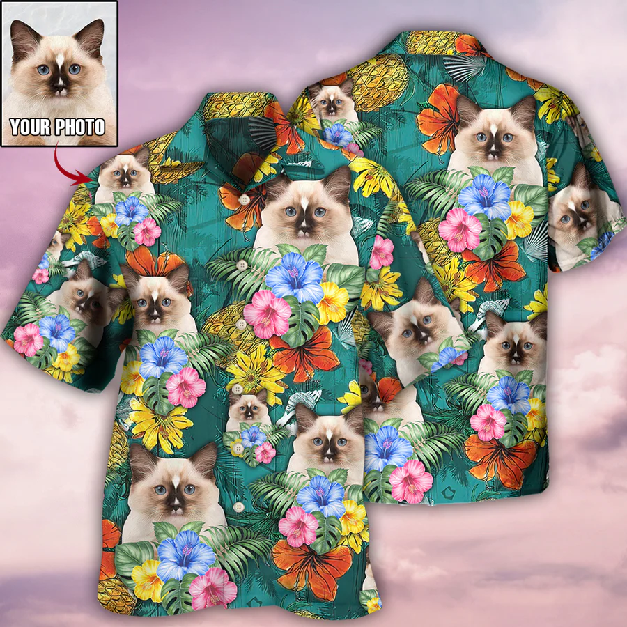 Purr-fect Aloha: Customized Cat Photo Hawaiian Shirt