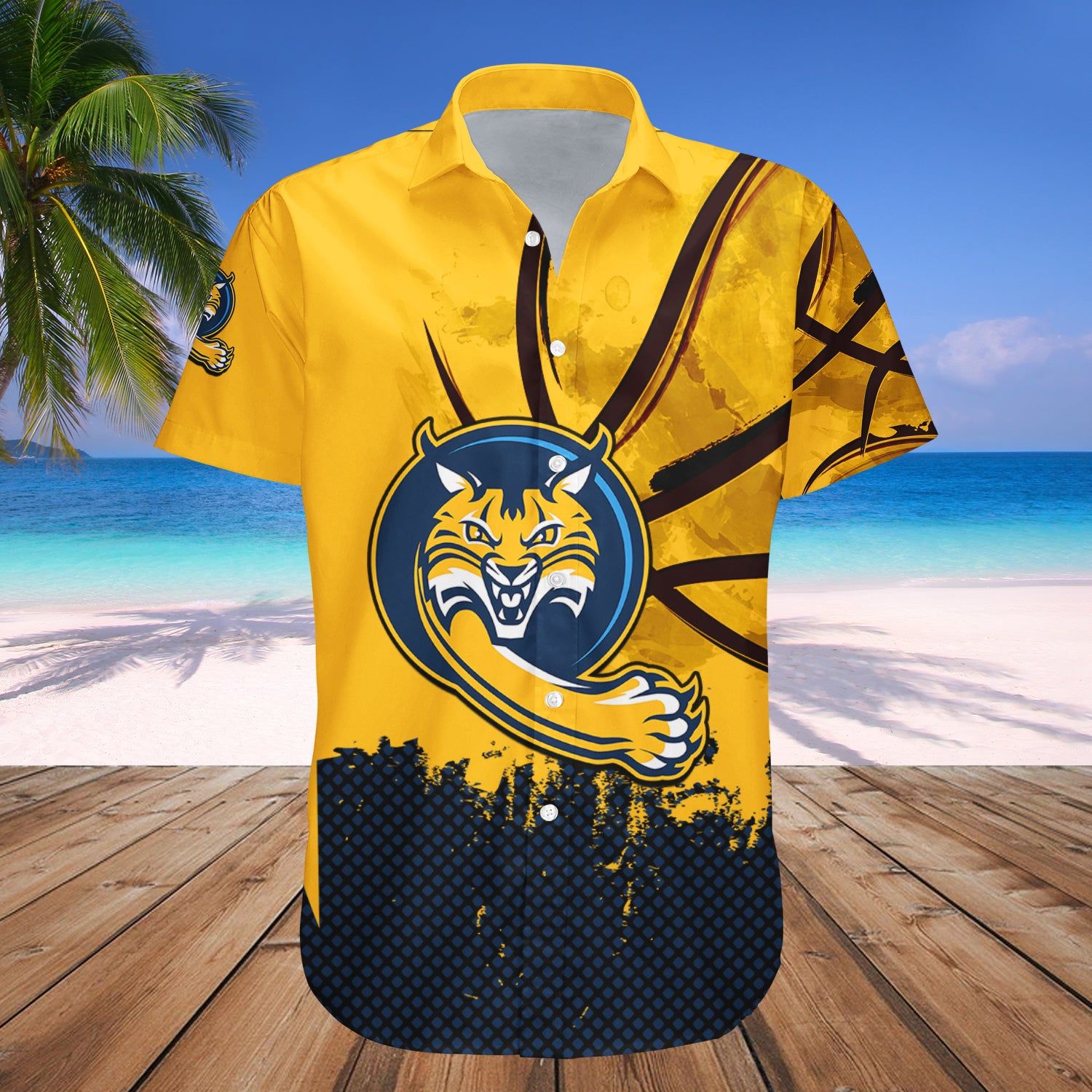 Quinnipiac Bobcats Hawaii Shirt Basketball Net Grunge Pattern – NCAA
