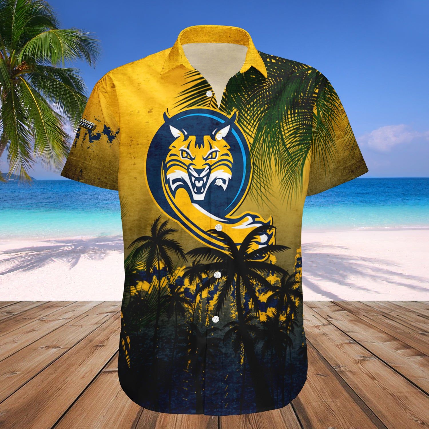 Quinnipiac Bobcats Hawaii Shirt Coconut Tree Tropical Grunge – NCAA