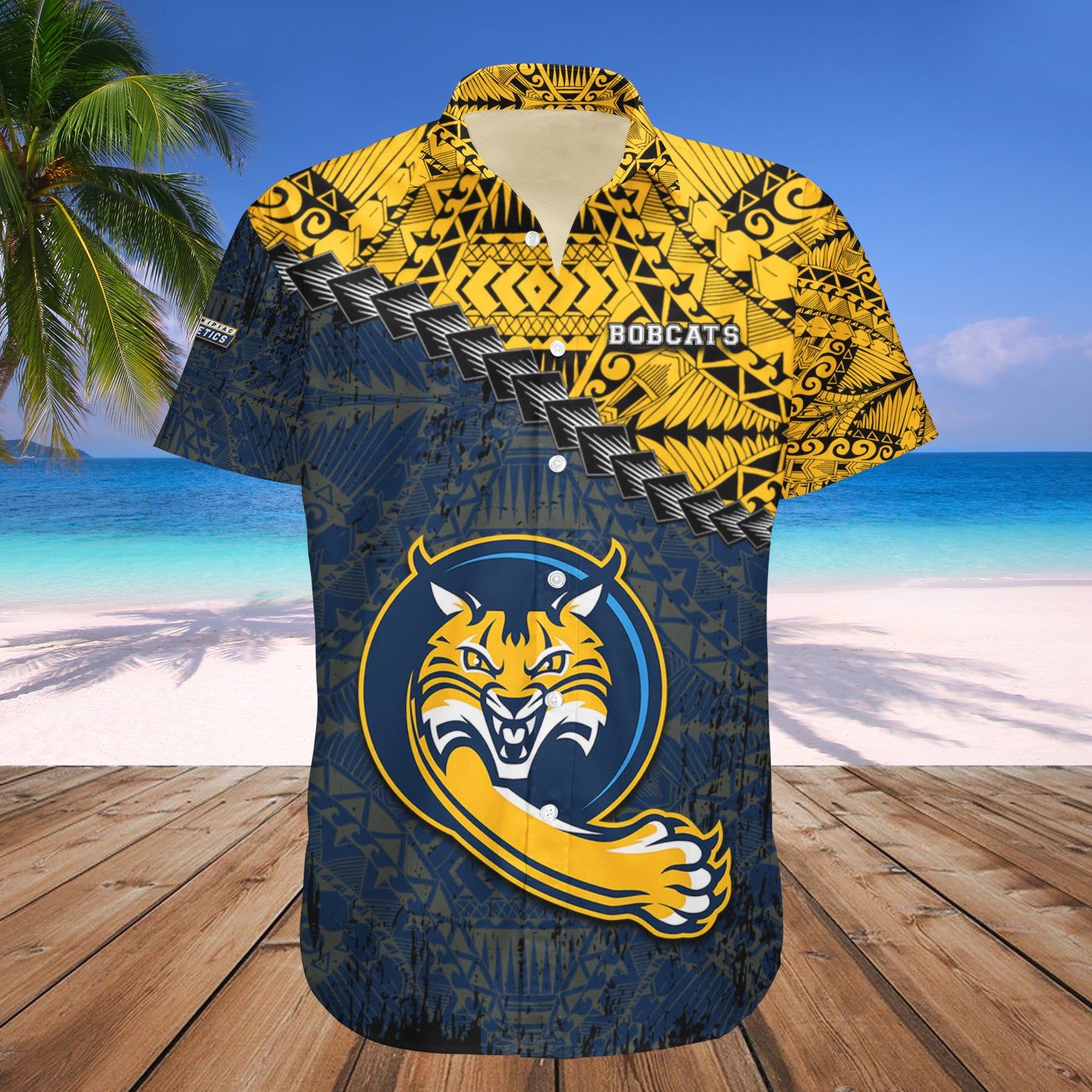 Quinnipiac Bobcats Hawaii Shirt Grunge Polynesian Tattoo – NCAA