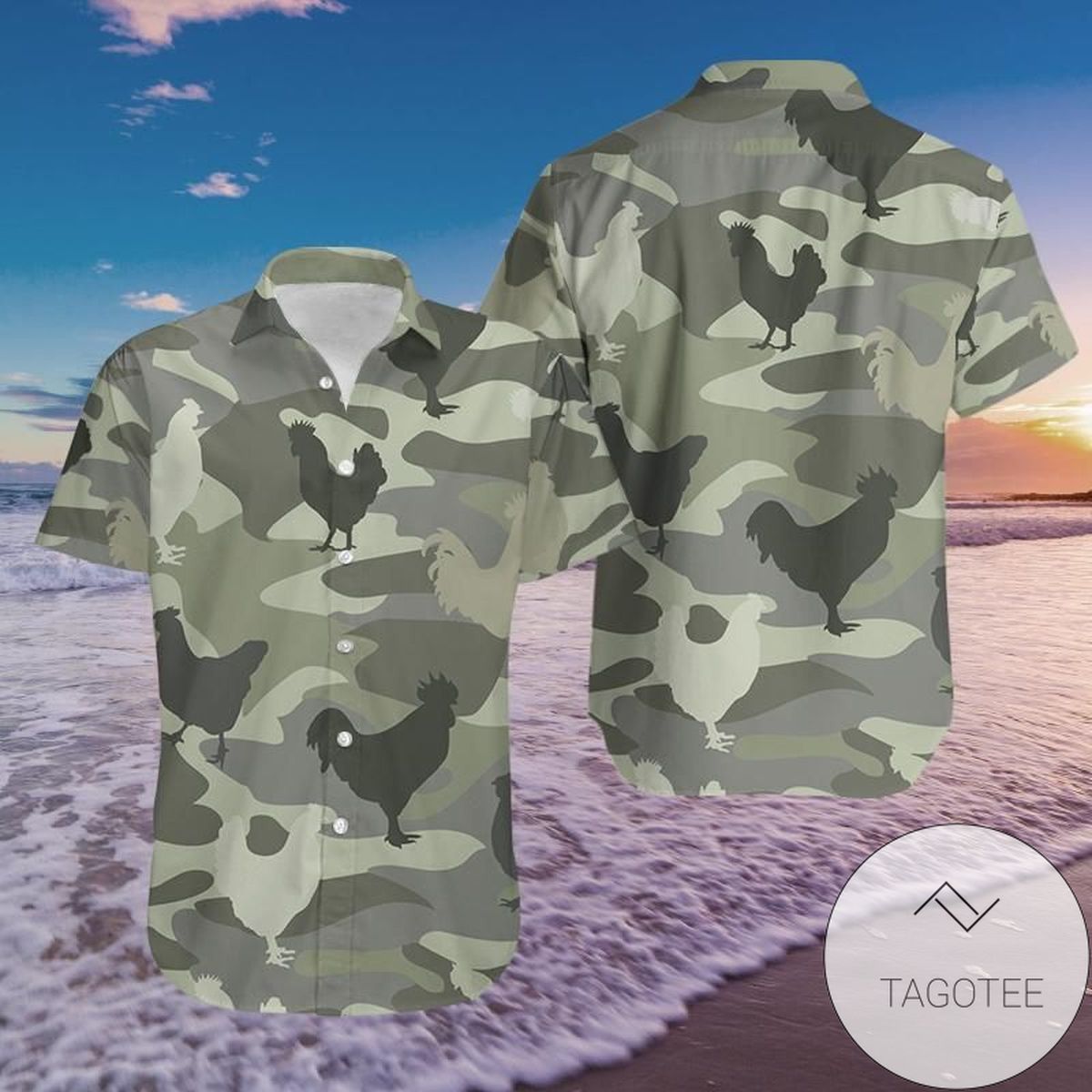 Quirky Chicken Camo Pattern Brightens Hawaiian Shirt