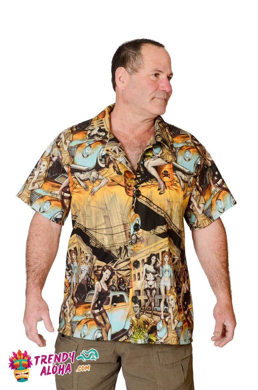 Quirky Hawaiian Shirt Featuring Vintage Zombie Girls in Retro Style