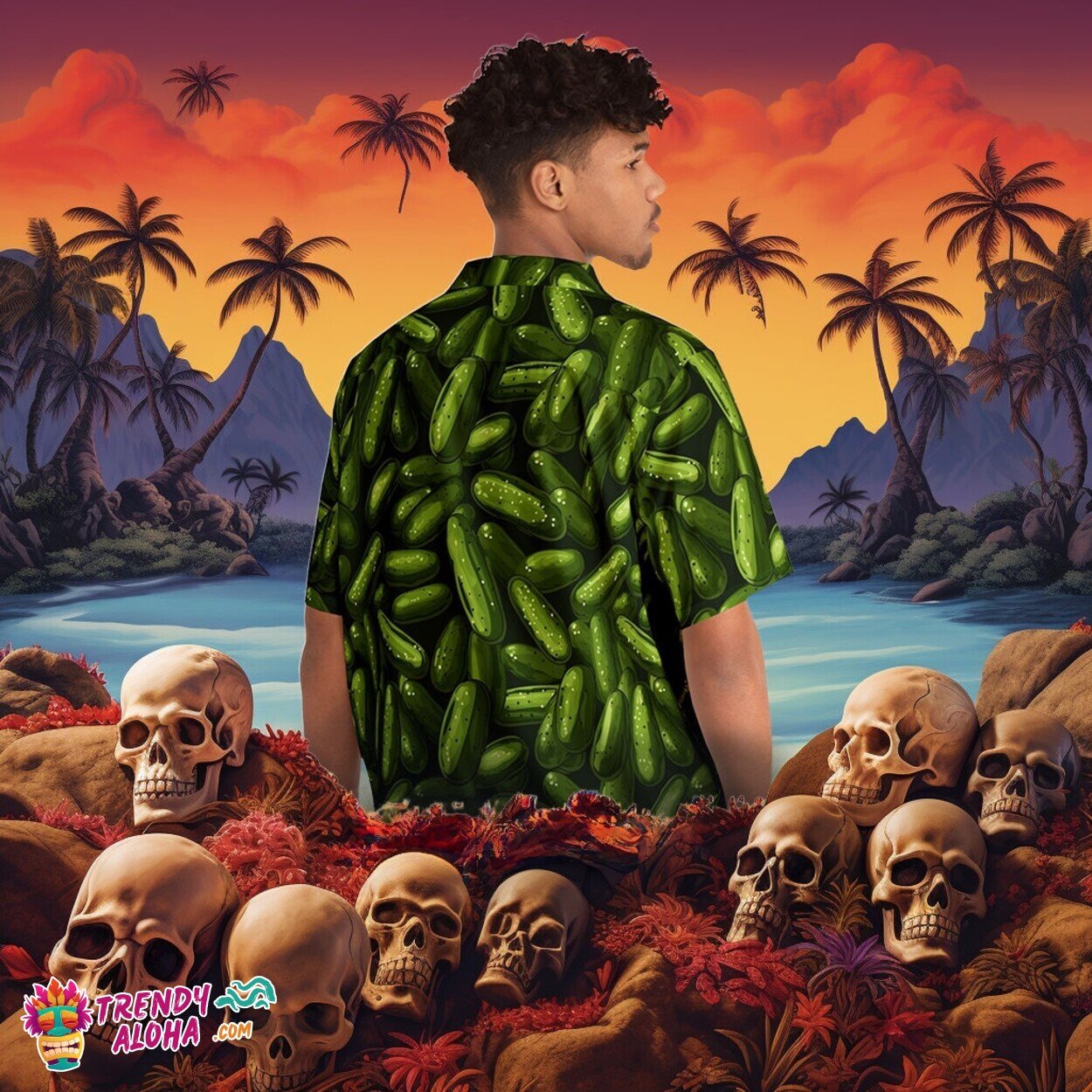 Quirky Pickle Ode Tropical Fun Foodie Pattern Hawaiian Shirt