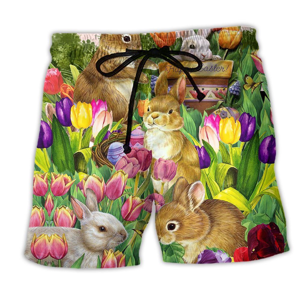Rabbit Dream And Tulip Garden Happy Easter Lovely Style Trendy Aloha Hawaiian Beach Shorts