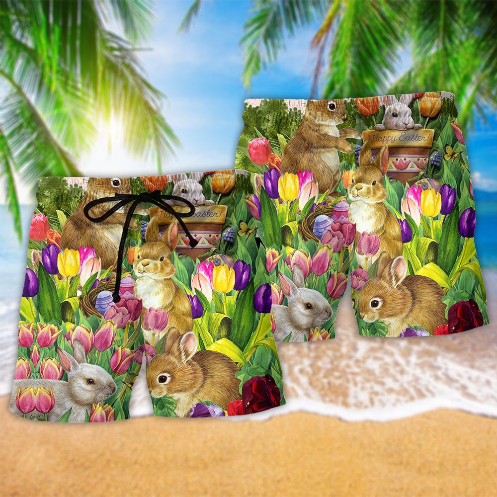 Rabbit Dream And Tulip Garden Happy Easter Lovely Style Trendy Aloha Hawaiian Beach Shorts