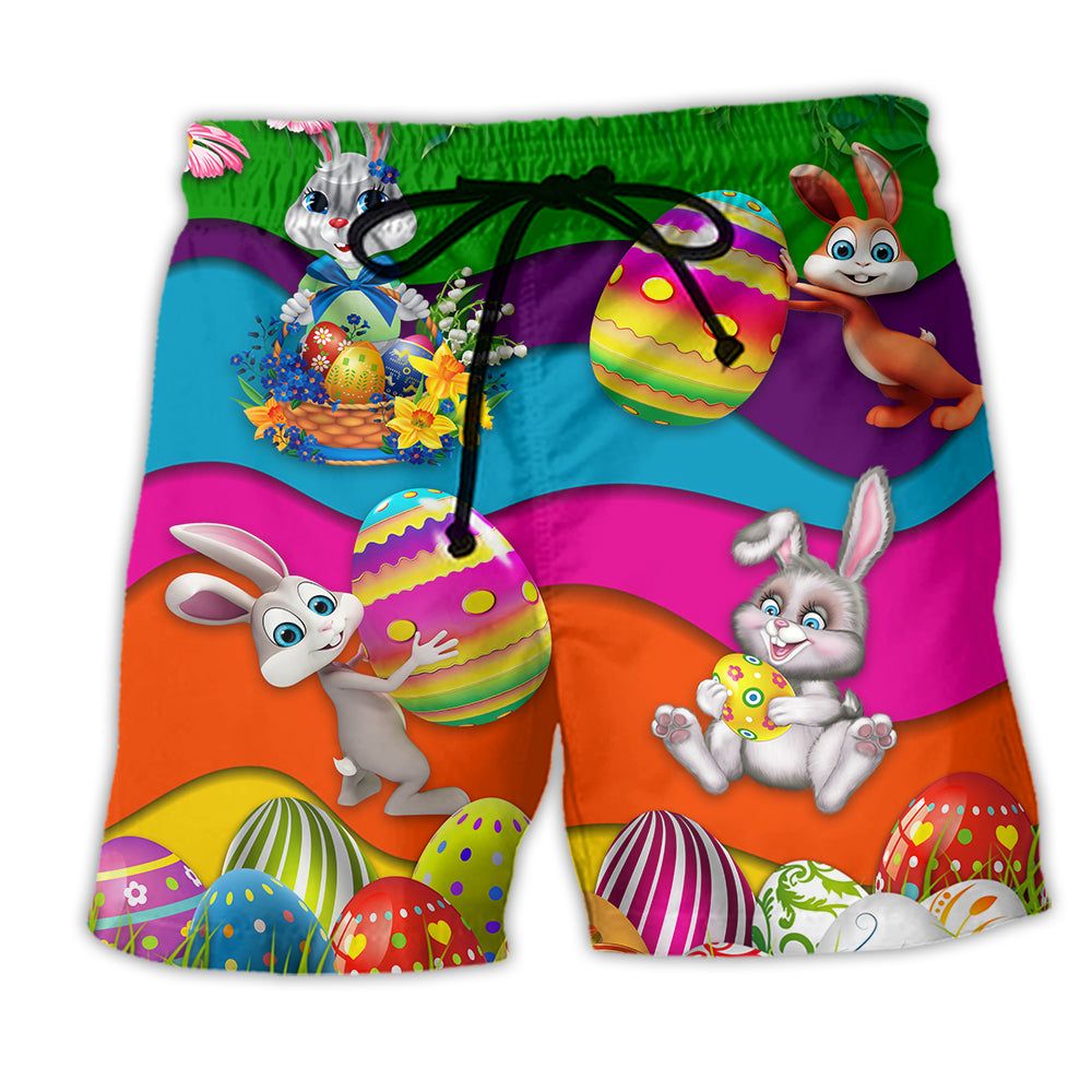 Rabbit Easter’s Day So Bright Trendy Aloha Hawaiian Beach Shorts