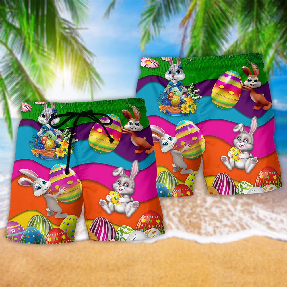Rabbit Easter’s Day So Bright Trendy Aloha Hawaiian Beach Shorts