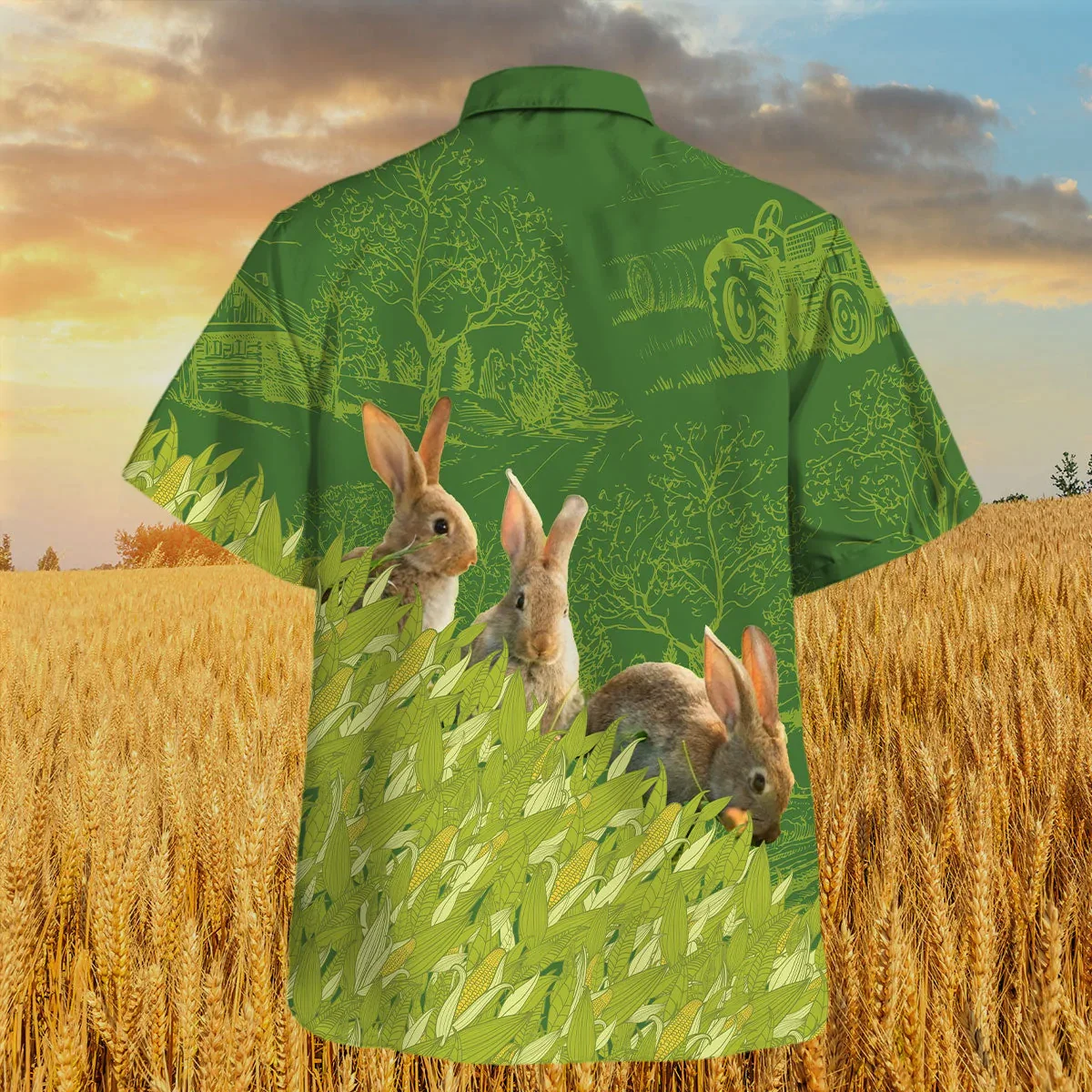 Rabbit Farm Corn Pattern Trendy Hawaiian Shirt, Summer Trendy Hawaiian Shirt For Men And Women